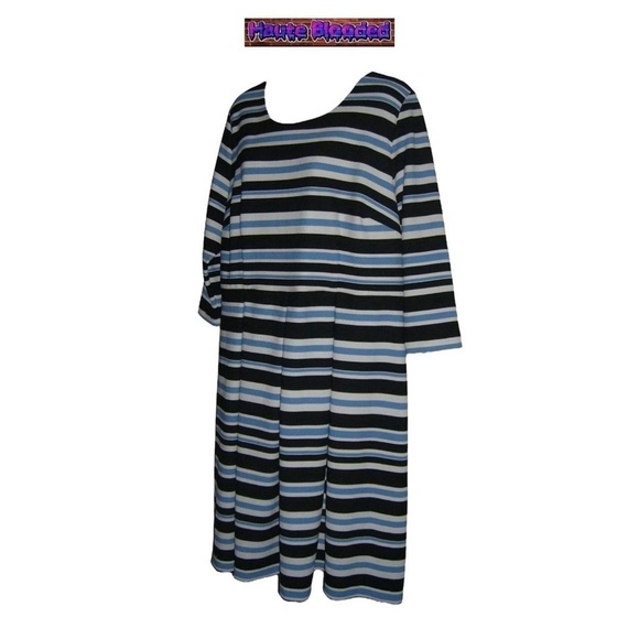 Lane Bryant Striped Skater Dress Black White Blue Pleated Stripe Plus Sz 20 NWT - Picture 3 of 13